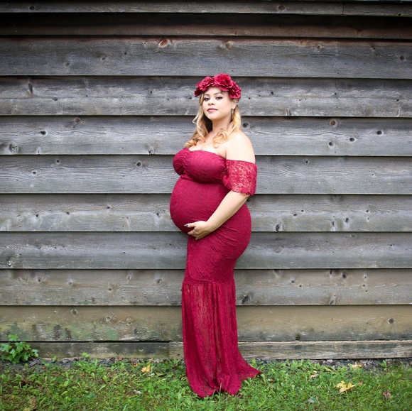 Dresses & Skirts - Lace Off-shoulder Maternity Dress